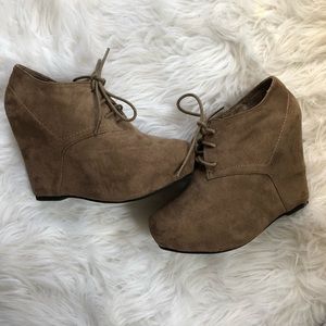Tan wedge booties